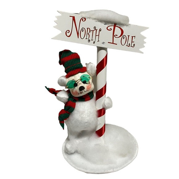 Annalee North Pole Sign White Bear w Glasses 2003 Christmas Decoration - Picture 1 of 12